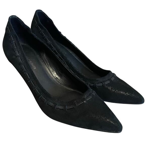 Donald Pliner Flynn Distressed Black Metallic Heels SZ 8 Pointed Toe Classic EUC - Picture 2 of 9